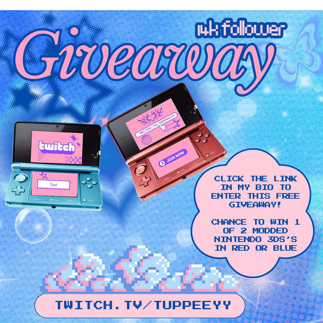 tuppeeyy's tweet photo. So many things to celebrate, hitting 14k, getting partner, my first subathon. I'm so grateful for the community thats been with me on my journey. I'll be giving away the 2 nintendo 3DS's I modded during my subathon for free. Link will be posted in Bio! https://t.co/50gcJUkYha