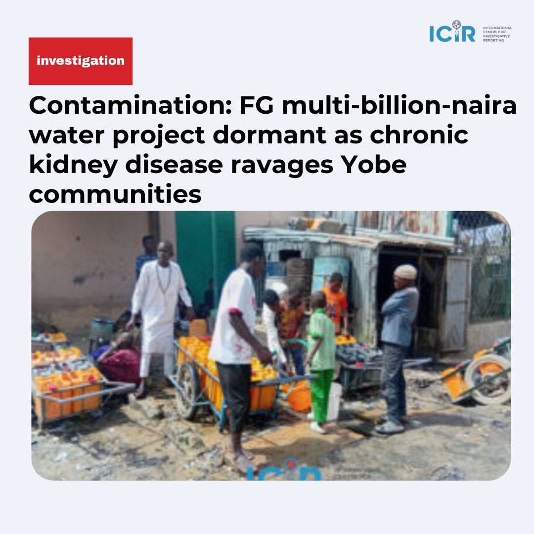 TheICIR's tweet photo. Water Project Funded but Not Working as Kidney Disease Hits Yobe 🧠

🚱 A ₦5.7 billion Federal Government water scheme in Gashua, Yobe State, built to serve over 1 million people, has been locked up and idle since it was commissioned in May 2025 — even though communities are battling a serious chronic kidney disease (CKD) crisis.

More here: https://t.co/YqZzzK3PvH