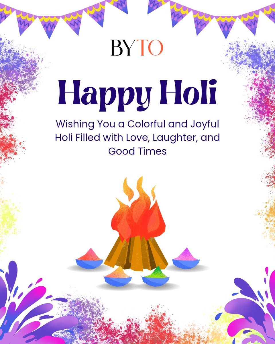byto_official's tweet image. Celebrating the vibrant festival of colors with joy, unity, and new beginnings.

Wishing you and your family a safe, prosperous, and successful Holi.

#HappyHoli #BYTO #Holi2026 #FestivalOfColors #LogisticsIndia #StartupIndia #BusinessGrowth #IntraCityTransport