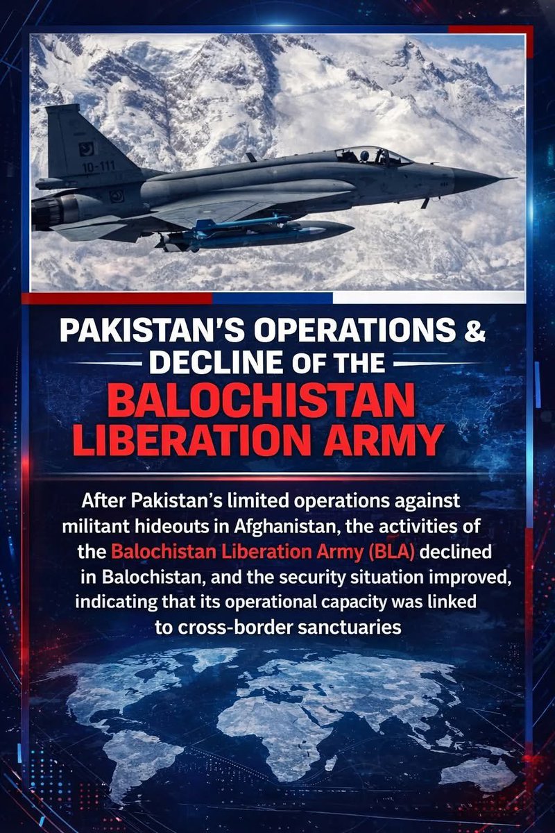 nimrabalochh78's tweet photo. militant hideouts in Afghanistan, the activities of the Balochistan Liberation Army (BLA) declined in Balochistan, and the security situation improved—indicating that its operational capacity was linked to cross-border sanctuaries.
#CrossBorderSecurity
#Turbat #BLAFearsPakistan https://t.co/70K7bQQrNI