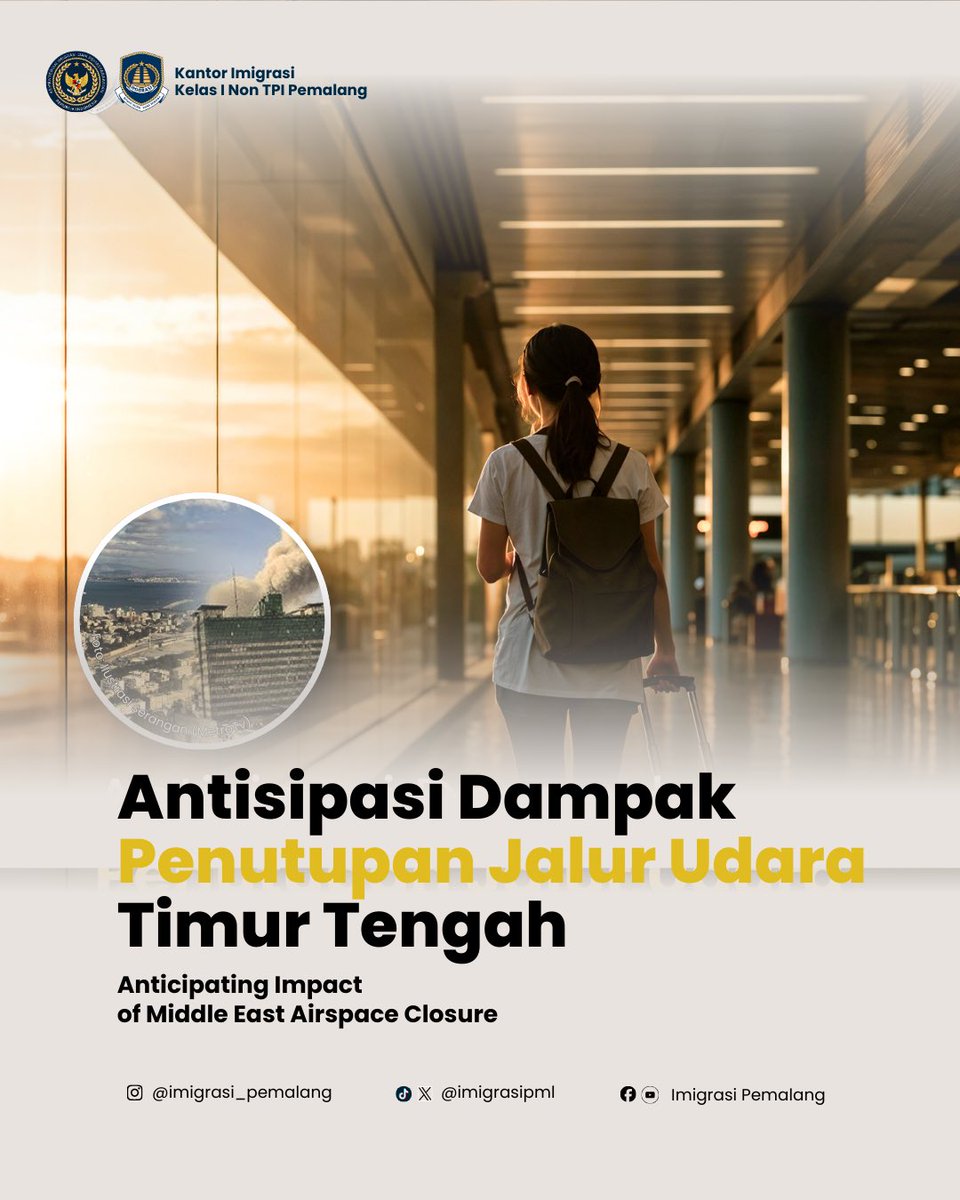 imigrasipml's tweet photo. Ditjen Imigrasi meningkatkan kesiapsiagaan di seluruh TPI Udara menyusul eskalasi konflik militer di Timur Tengah yang memicu penutupan wilayah udara di beberapa negara.

Selengkapnya : https://t.co/D4DmAbA1Qi https://t.co/7Kq9LF9E2n