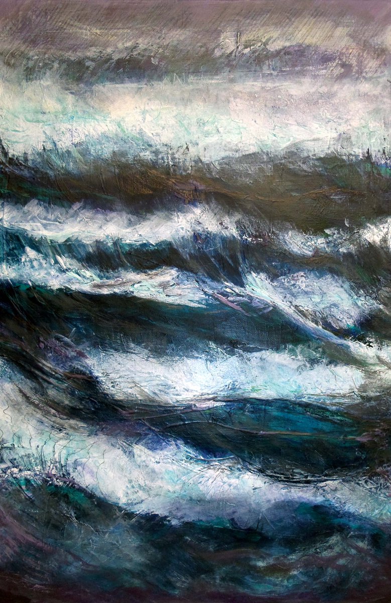 RuthMcDonald1's tweet image. Evening Waves a mixed media work on canvas depicting waves in the ocean on a stormy day with brooding clouds above - #MondayMood #MondayMotivaton #seascape #mixedmedia #shoreline #ocean #Eveningwaves #tonesofblue #Kent #Kentcoast #springwaves #springfever #painting #canvasart