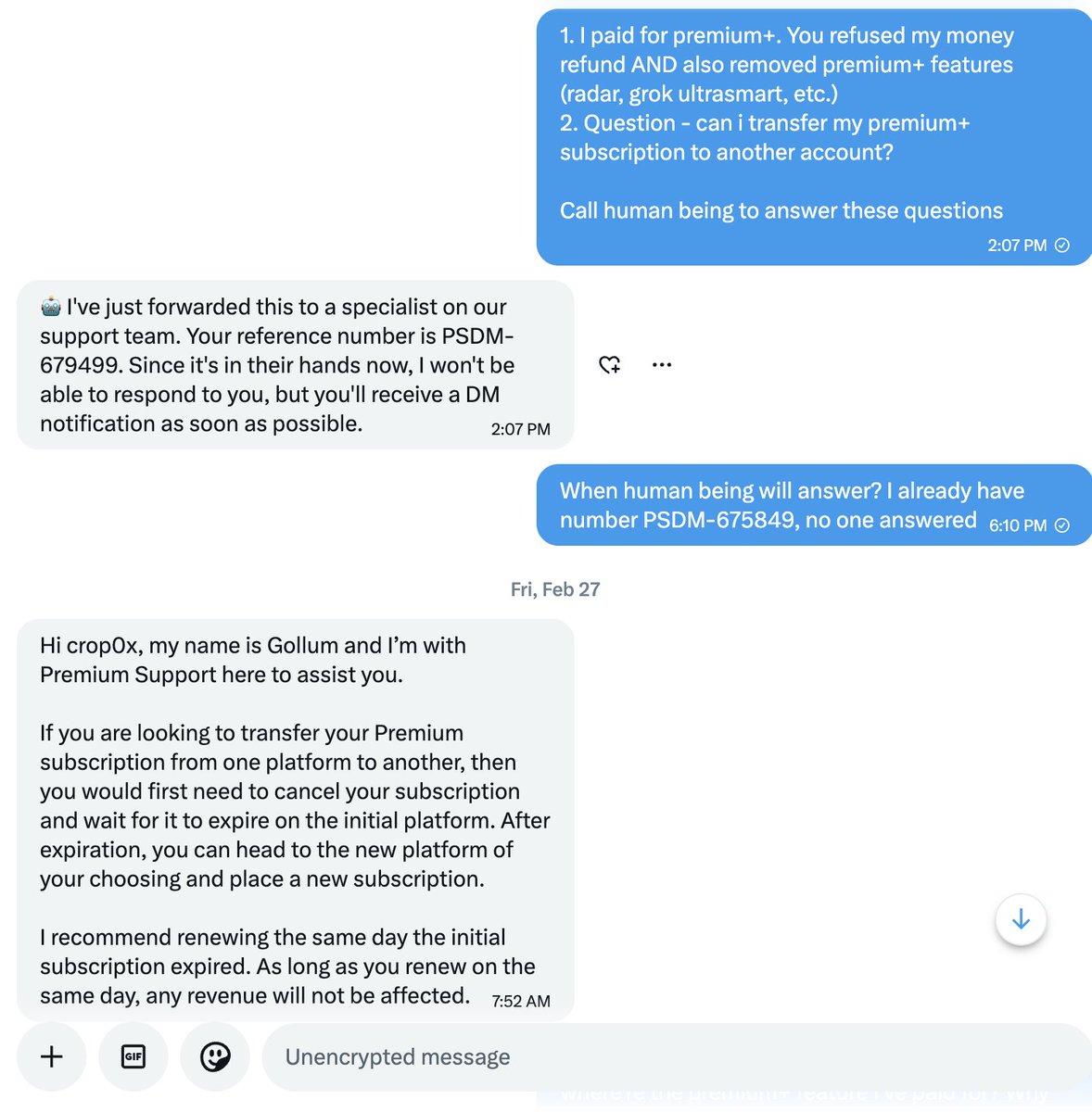 crop0x's tweet photo. @floriandarroman @nikitabier did you find a way to communicate with Gollum? he's literally trolling me and then ghosting https://t.co/5UDNvGLzum