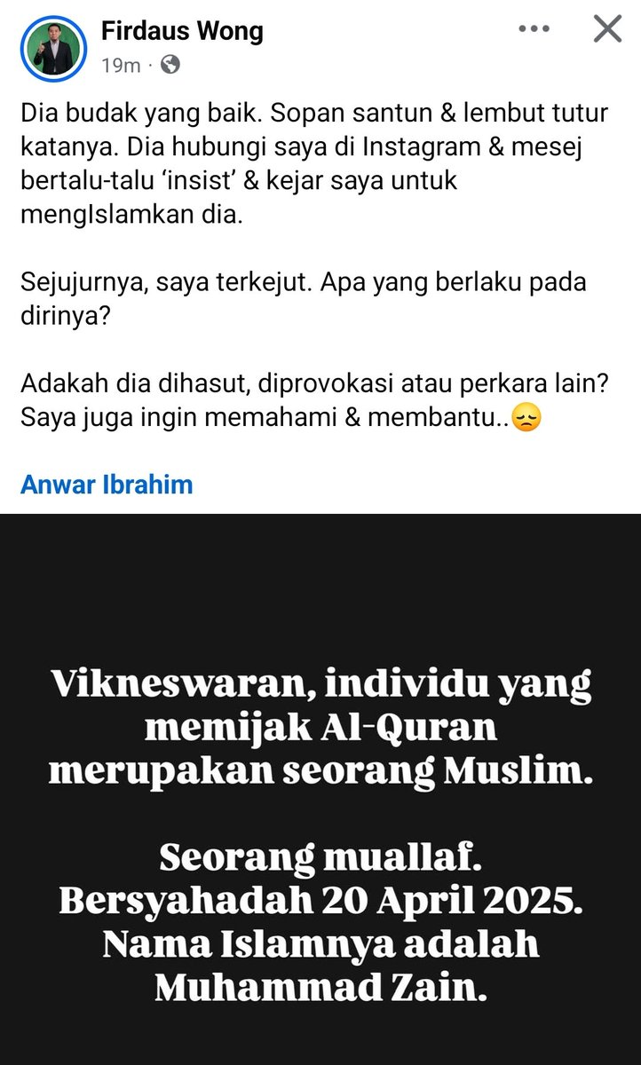 farhanzulkefly's tweet photo. Vikneswaran yang pijak Quran tu mualaf? Kenapa baru sekarang Firdaus Wong nak cakap? https://t.co/QWlE647IAm