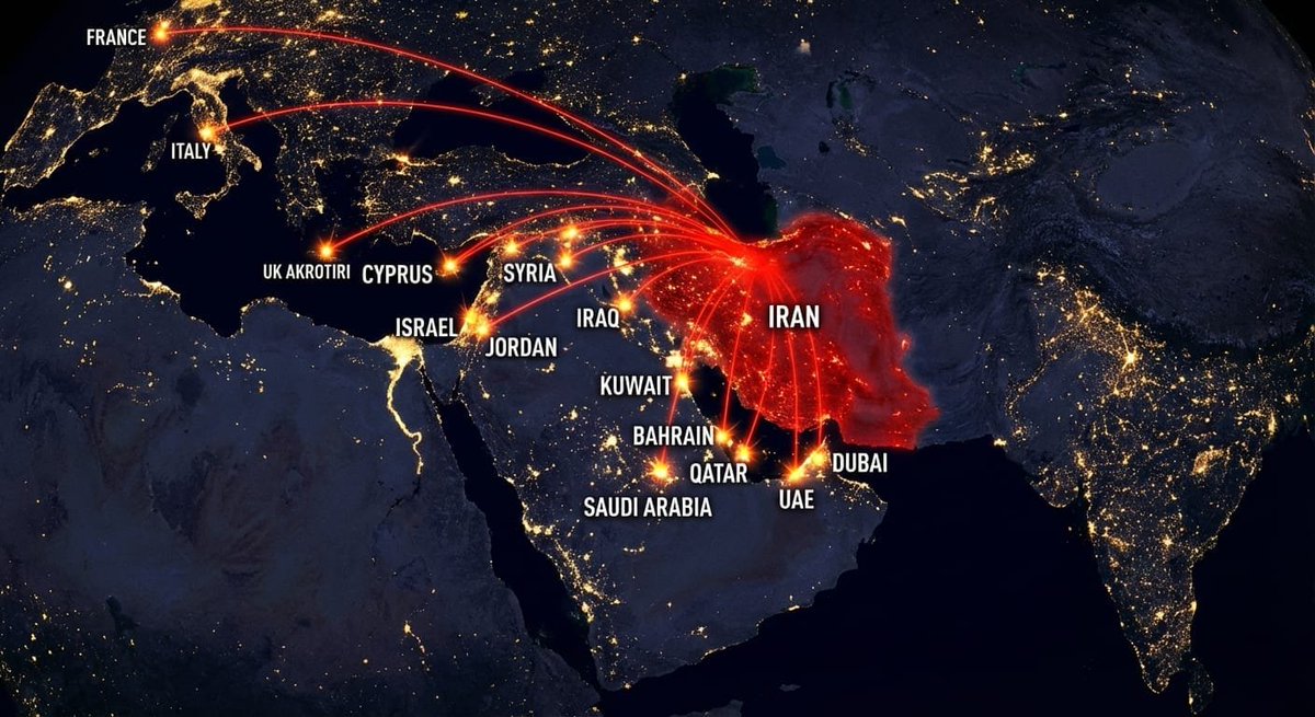 🚨 IRAN HIT 14 COUNTRIES IN ONE NIGHT. HERE'S WHAT HAPPENED TO EACH:

🇮🇱 Israel — 9 DEAD, Beit Shemesh flattened by ballistic missiles
🇦🇪 UAE — Burj Al Arab ON FIRE, Abu Dhabi airport: 1 DEAD 7 injured
🇦🇪 Dubai — airport concourse HIT, 4 wounded, flights in chaos
🇧🇭 Bahrain — US