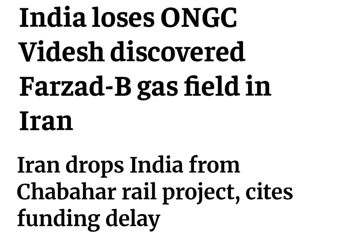 mujifren's tweet photo. > ONGC discovers massive gas field in Iran

> Prepares $ 11 Billion proposal to develop it with Iran, at peak of sanctions

> Iran says no, thank you, we will develop it ourselves

> India spends massive numbers in Chabahar

> China dangles $ 400 Billion deal, Iran asks us to match the commitment 

> We said not possible, they eject us from Railway project

Basically, Iran was intelligent enough to know when their own interest mattered over alliance with India 

But some people in India wants us to leave everything and become Rudali for Iran when the current government is not even themselves sure of surviving