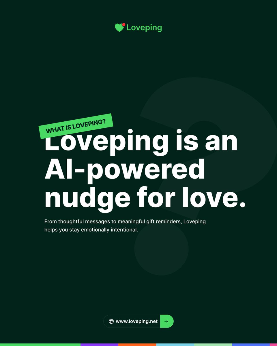 GetLoveping's tweet photo. Most people don’t forget to love.
They forget because life gets busy.

Work. Deadlines. Family. Responsibilities.
And suddenly, the thoughtful message you meant to send… stays in your head.

That’s why we built Loveping. https://t.co/WvLRNnHear