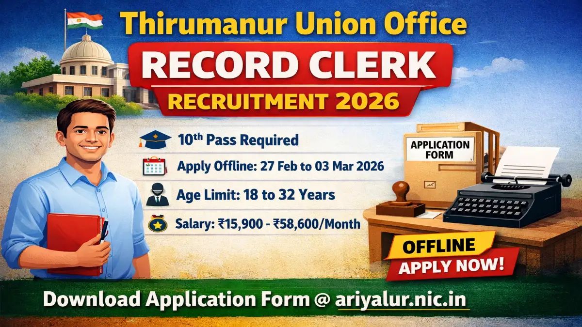 Sarkari_Result1's tweet image. Thirumanur Union Office Record #Clerk Recruitment 2026 – Apply Now
@Sarkari_Result1 #SarkariResult 

Click Below Link To Apply 👇
sarkariresult.app/thirumanur-uni…