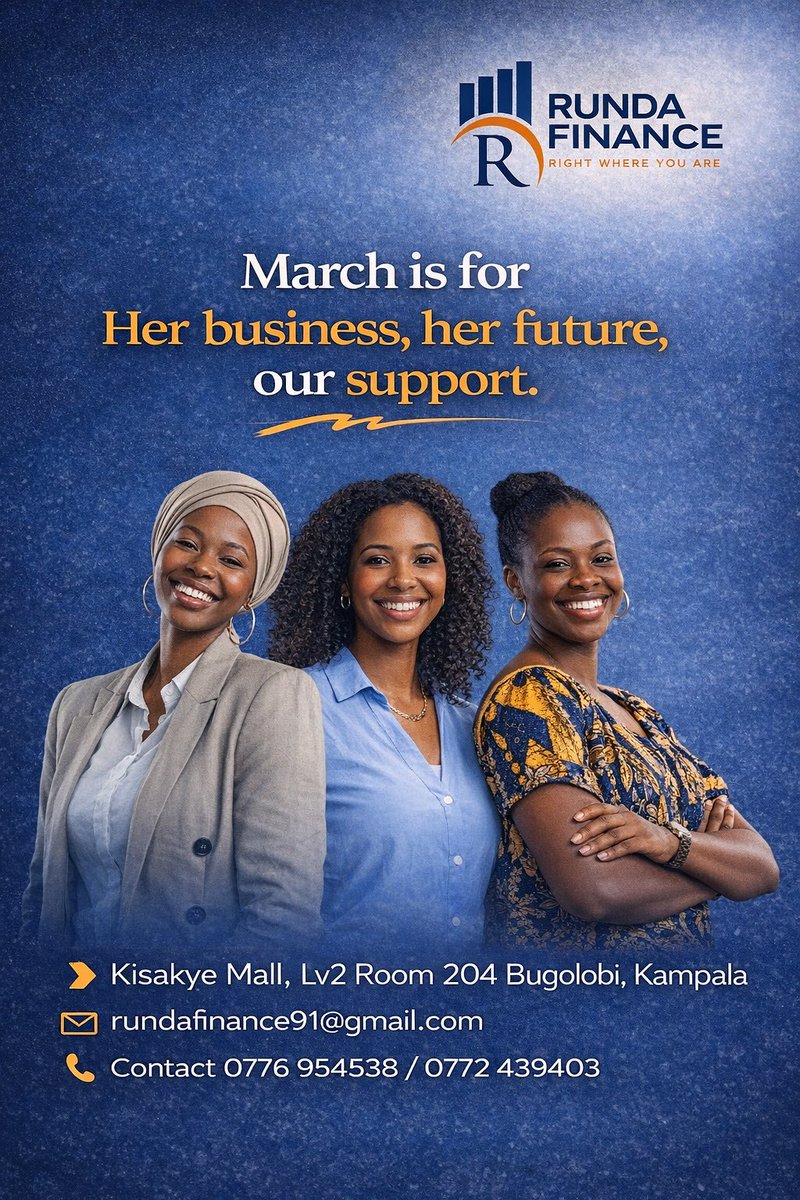 Runda_Finance's tweet photo. March is about more than celebration 
it’s about acceleration.
At Runda Finance, we stand behind women building businesses, shaping industries, and securing their futures.
Her business. Her future. Our support. 
#WomensMonth #RundaFinance #WomenInBusiness #KampalaBusiness https://t.co/U70AjG5Db5