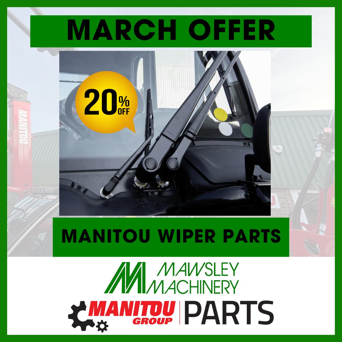 Clear view. Clear savings🌧️

20% off all Manitou wiper parts throughout March 2026.

Blades that don’t streak
Motors that don’t quit
Pumps that keep fluid flowing

Offer ends 31st March 2026.