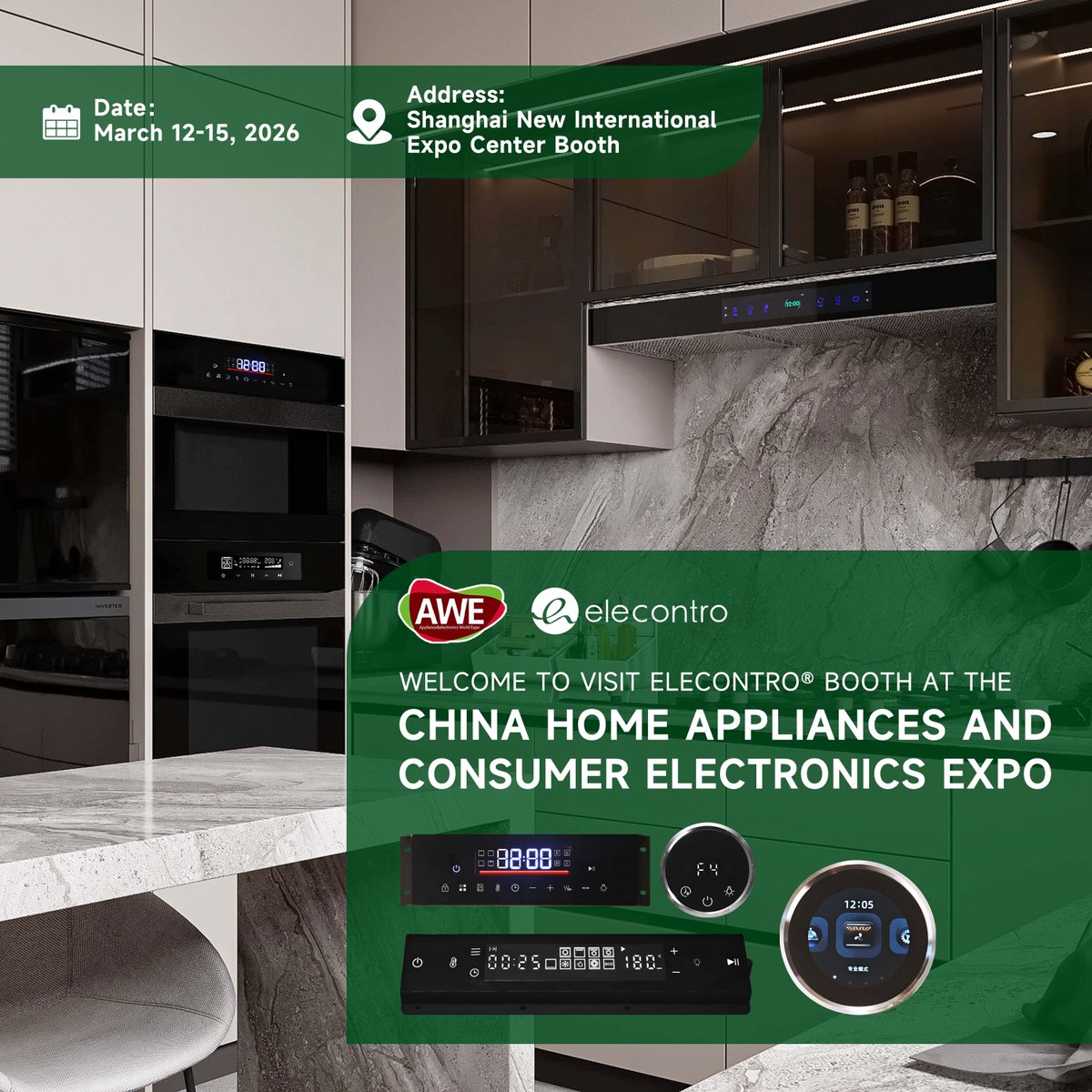 elecontro2's tweet photo. Heading to #AWE2026 in Shanghai?

Meet Elecontro, your partner for high-end kitchen appliance controllers. From precision oven timers to smart range hood systems, we build the tech that powers premium kitchens. ⚡️

📍 SNIEC
🗓️ March 12–15

DM to book a meeting! 🤝

#TechTrends https://t.co/ft3kl9QrdY