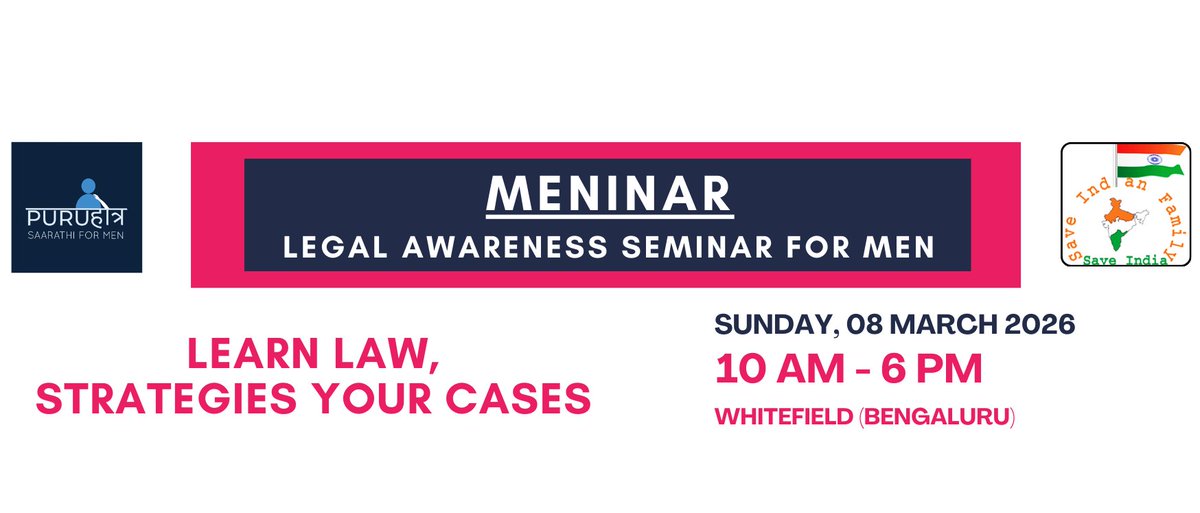 Puruhotra team is organizing 'Meninar' on 8 March 2026 (Sunday). We will deep-dive on multiple topics to educate the participants specially on RTI and usage of AI

Men sufferring from false cases by wife/spouse can participate. (No advocates pls)

Email us at puruhotra@gmail.com