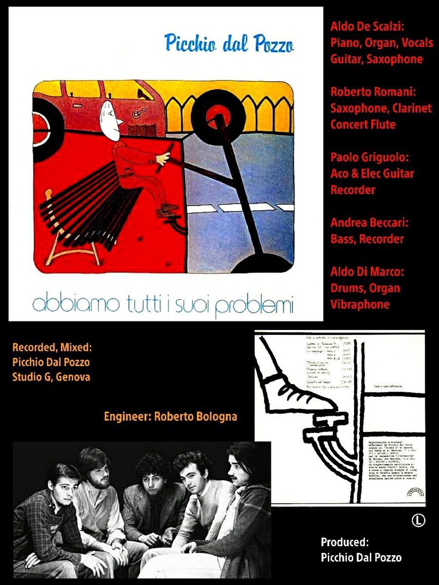 .

1st同様の"迷盤＞傑作"なピッキオ・ダル・ポッツォのスタジオ2nd💿

以前ポストした1stよりAvant Garde性が増しテクはヤバく実験し過ぎで
イカれZappa双璧サウンド😆

オリジナル盤はカードと7", 45rpmシングル盤付な激レア💿

Picchio dal Pozzo
"Abbiamo Tutti I Suoi Problemi"
(1980, Italy)

.