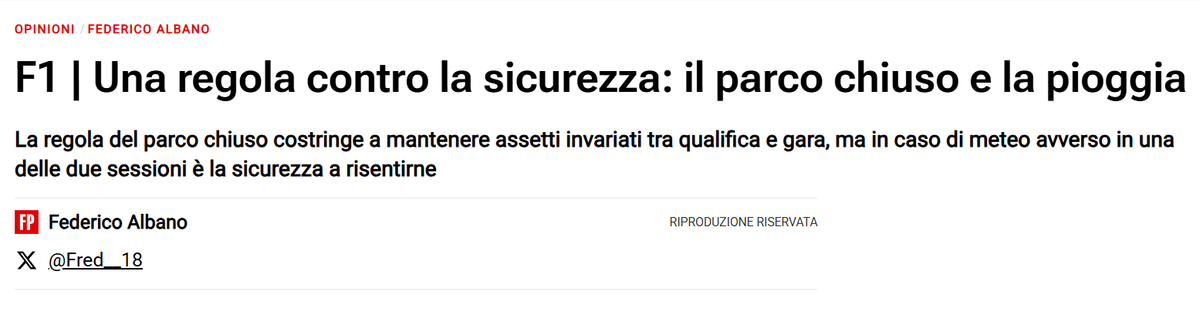 La #F1 ha finalmente deciso di consentire alcune modifiche d'assetto in regime di parco chiuso in caso di pioggia per questioni di sicurezza... noi 6 anni fa scrivevamo questo... con calma dai...
