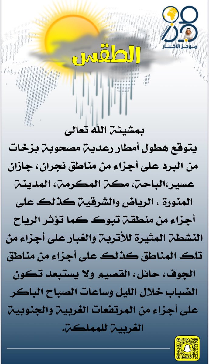 حالة الطقس اليوم: تقلبات جوية مع فرص أمطار ورياح نشطة