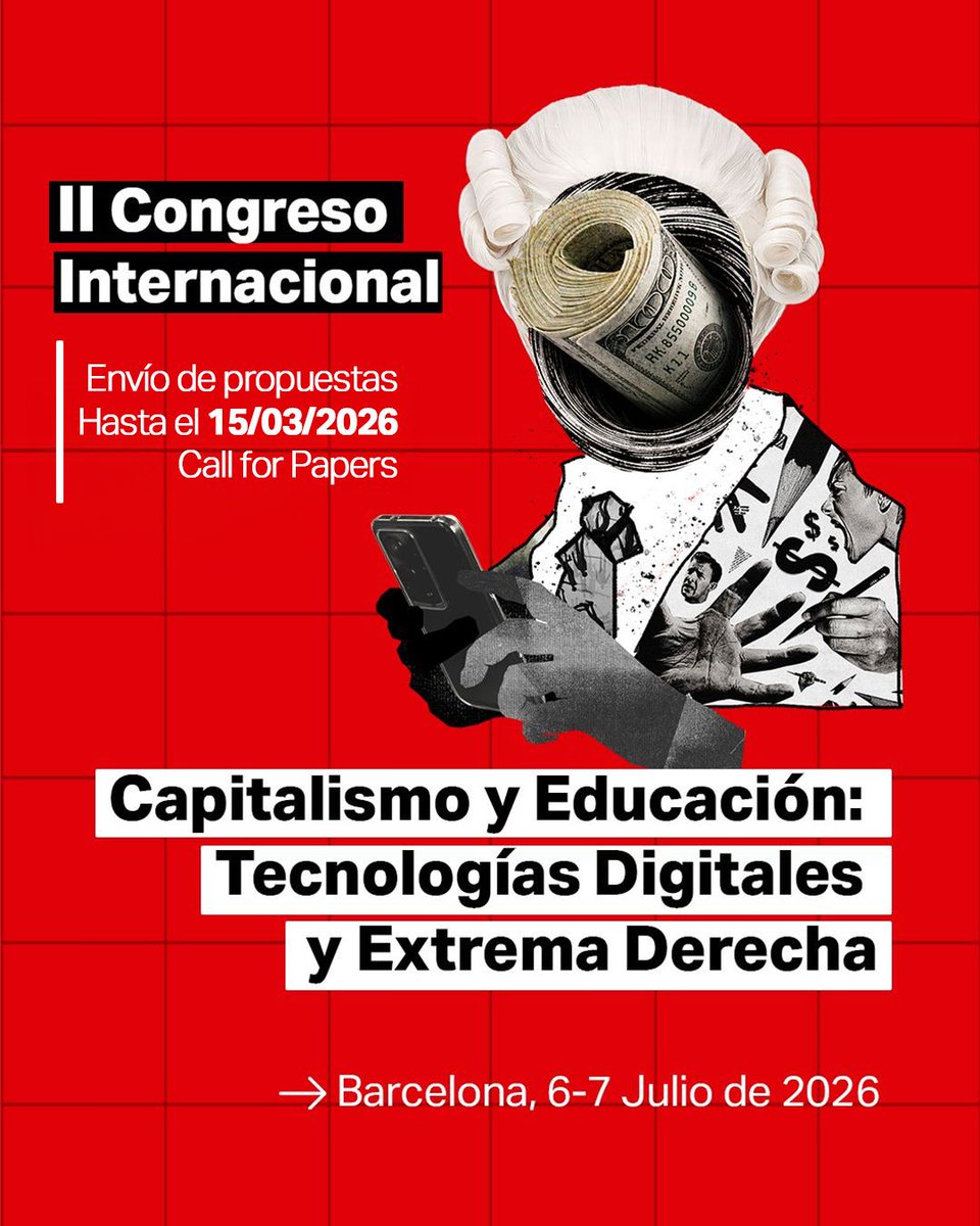 CongresoCap_Edu's tweet photo. Atendiendo a las peticiones recibidas, ampliamos el plazo de recepción de propuestas hasta el 15 de marzo de 2026 para el Congreso #CapitalismoyEducación. Seguimos. ¡Gracias! ✊⏳ https://t.co/ZjwPcqEbJL