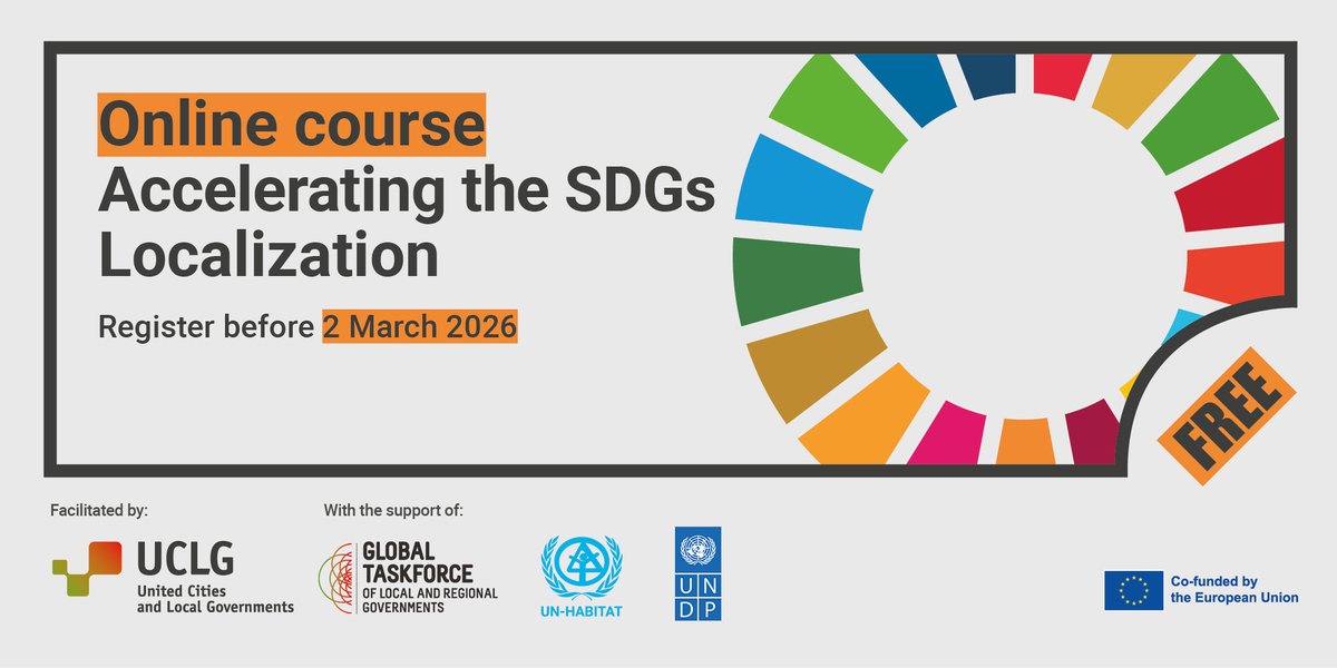 uclg_org's tweet photo. 📢 Today is the last day to register for our moderated online course to accelerate SDG localization, in English.

📊 To discover its varied materials &amp; discussions that promote SDGs locally, don't forget to enroll via the link below:

🔗 https://t.co/RMu3oJ9Wd9 https://t.co/WT4OgUJTUc