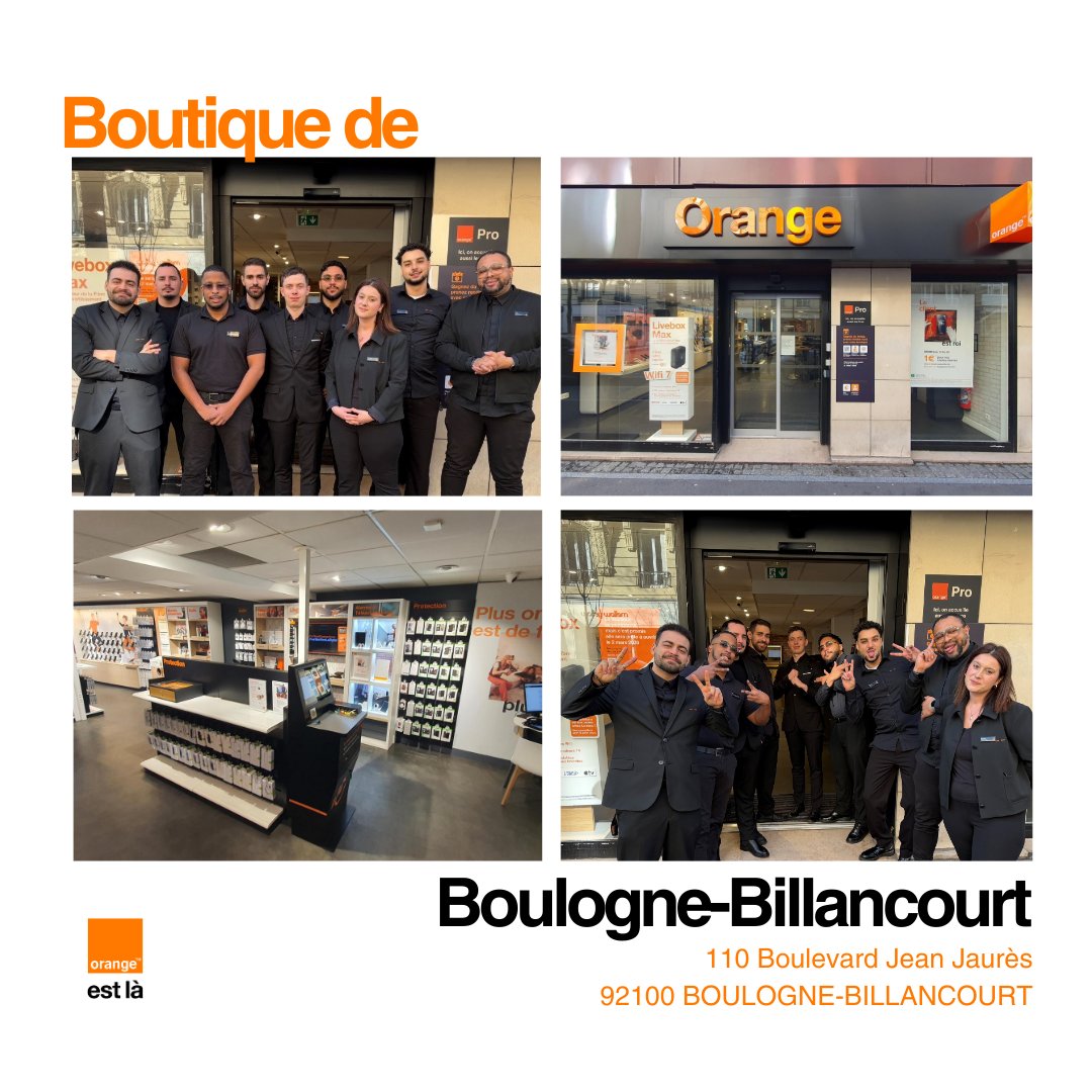 Cette semaine, on débarque à Boulogne-Billancourt 🎉
Votre nouveau #OrangeStore ouvre au 110 Boulevard Jean Jaurès !

Téo et toute son équipe sont prêts à vous recevoir avec le sourire et une belle dose de bonne humeur 😁
On vous attend nombreux 🧡
À très vite en boutique !