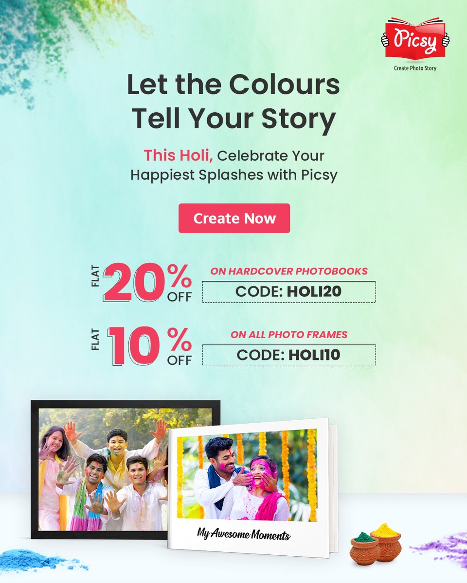 hellopicsy's tweet photo. Don’t just play Holi. Preserve it. 🌈

Create vibrant #Photobooks and stunning #Frames with Picsy and keep your happiest moments alive long after the colours fade.

Because #memories this colourful deserve more than your camera roll.

👉 Create yours now: https://t.co/azbD95orGa https://t.co/oHAdiWVflN