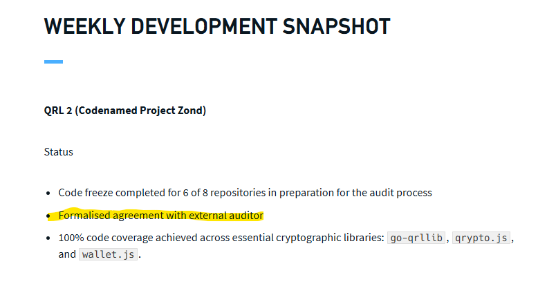 The QRL Foundation has formalized an agreement with an external auditor for the QRL 2.0 audit. 🤝

Core Features of QRL 2.0:
- EVM compatibility
- Proof-of-Stake consensus
- Smart contracts via Hyperion
- NIST-approved cryptography
- Familiar Web3 tooling

$QRL <a href="/QRLedger/">QRL: The Quantum Resistant Ledger</a> $ETH