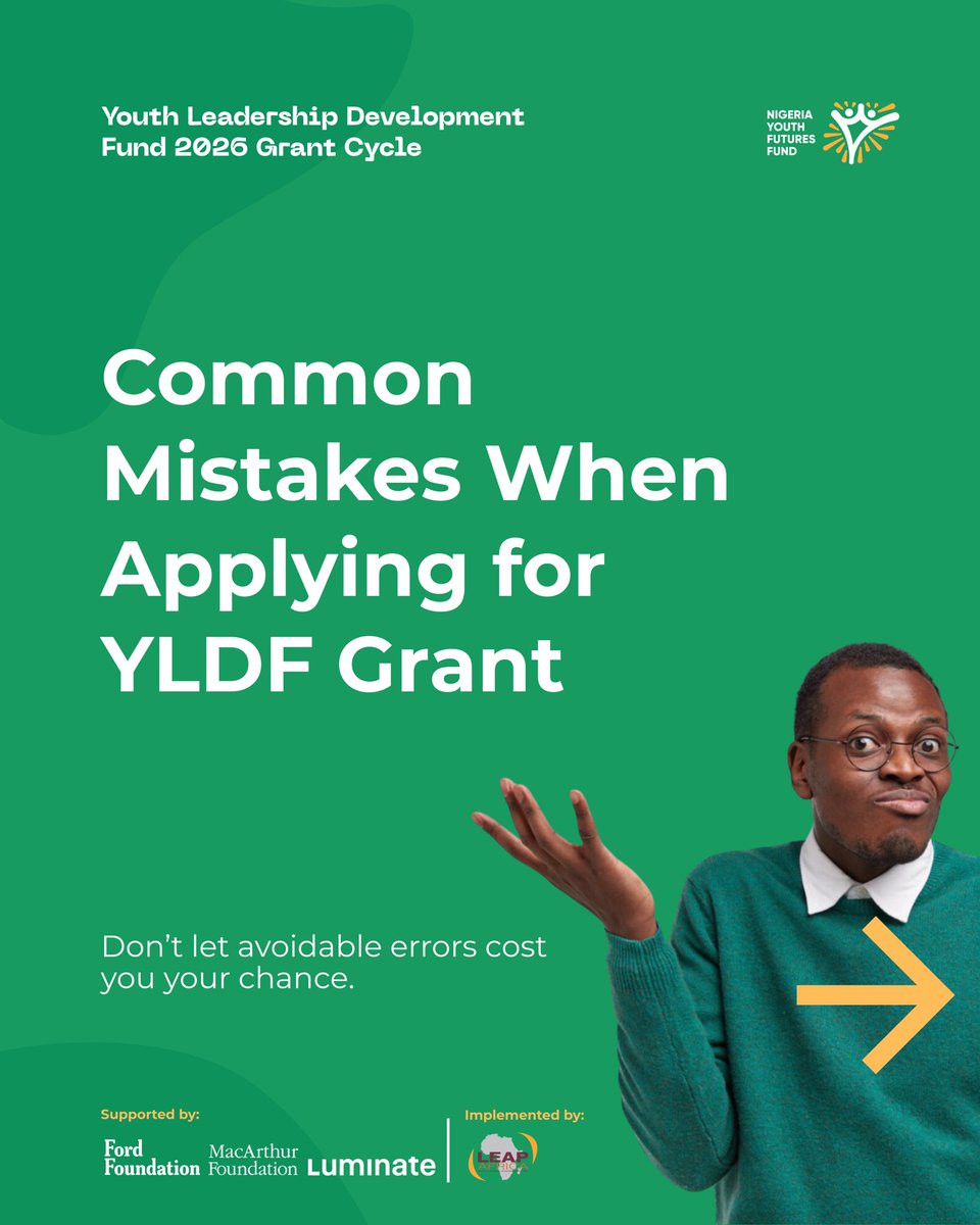 ng_youthfund's tweet photo. Avoidable mistakes shouldn’t cost you your leadership journey.

Before you hit “submit” on your YLDF 2026 Grant application, double-check details, align your proposal, and make your impact clear &amp; measurable.

Apply smart. Apply prepared. Apply confident. https://t.co/SQcj50ynZi