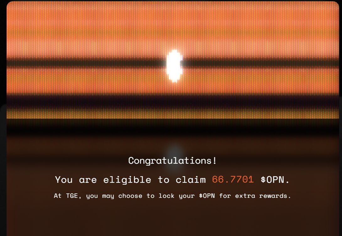 Opinion社区空投出查询了
opinion.foundation/claim
我这边查询的一分差不多15个币
当前盘前价格0.54   1分=8 U
社区反撸了 大部分人的成本都在20U/分起
这次又是Alpha用户完胜
目测给Alpha用户2%的份额