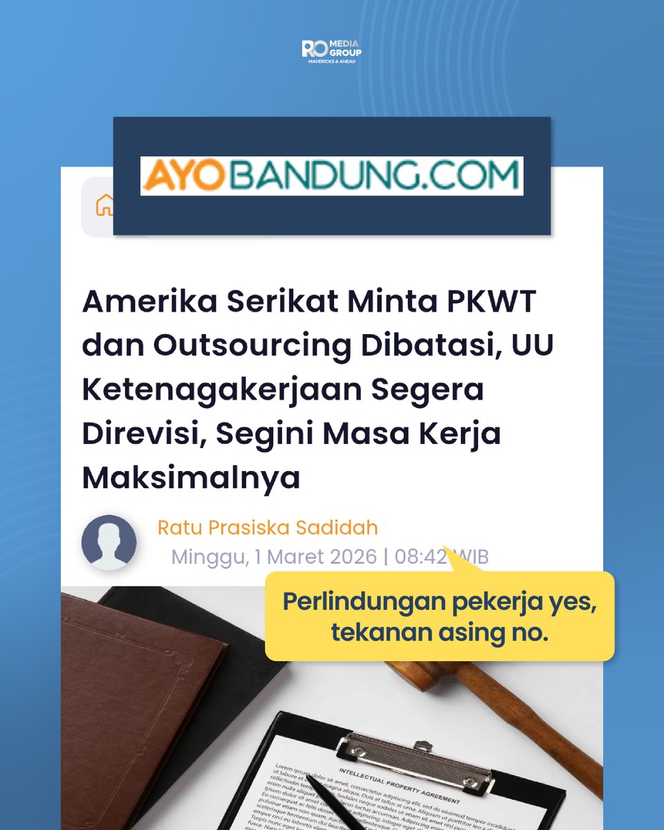 PromediaGroupID's tweet photo. - Amerika Serikat Minta PKWT dan Outsourcing Dibatasi, UU Ketenagakerjaan Segera Direvisi, Segini Masa Kerja Maksimalnya

baca selengkapnya di https://t.co/Jv5tkyQtfz https://t.co/zVq3xxUZYm