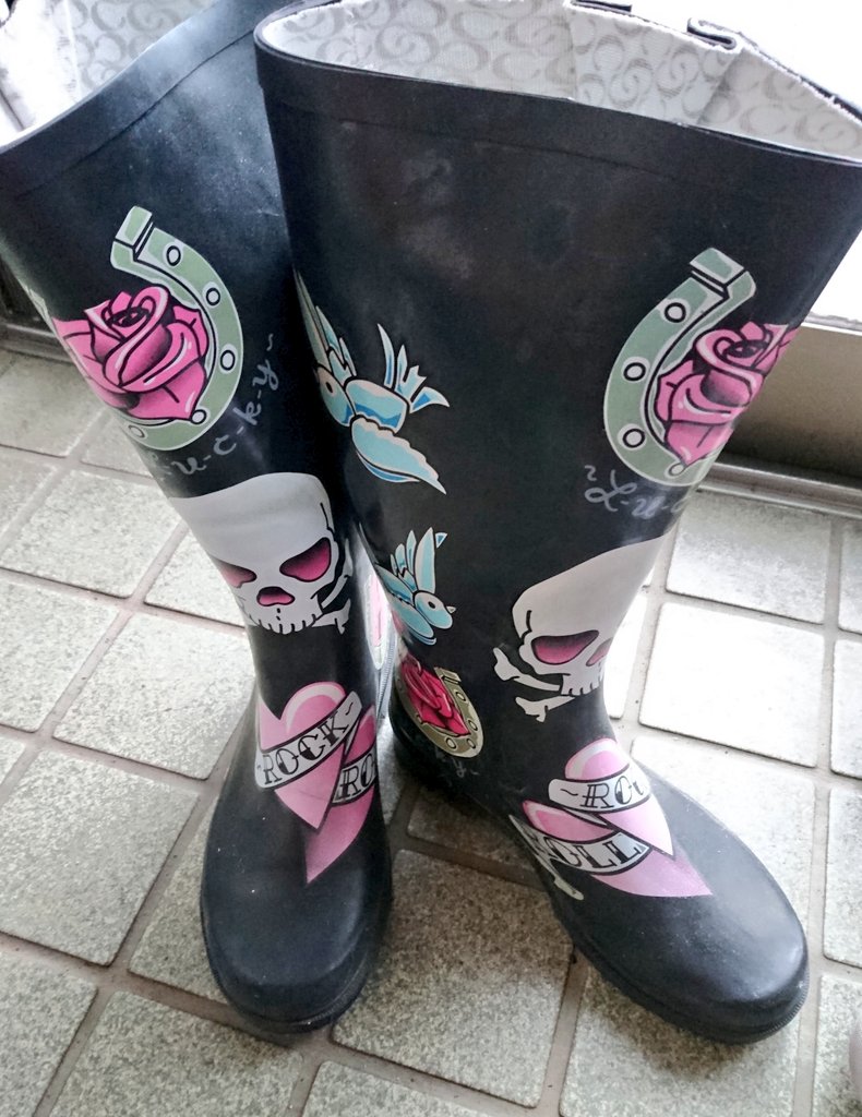 娘達が幼稚園の頃、園庭が雨の時水たまりだらけになるので買った長靴。気に入ってたんだけど今思えばちょっと厳つかったな…幼稚園のお迎えには…