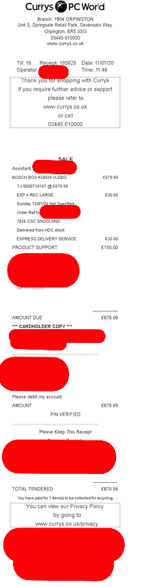 CANADAVID's tweet photo. @currys We can just do it here, what info do you need?  Here's my receipt, with person info redacted. https://t.co/EjphWkCLZN