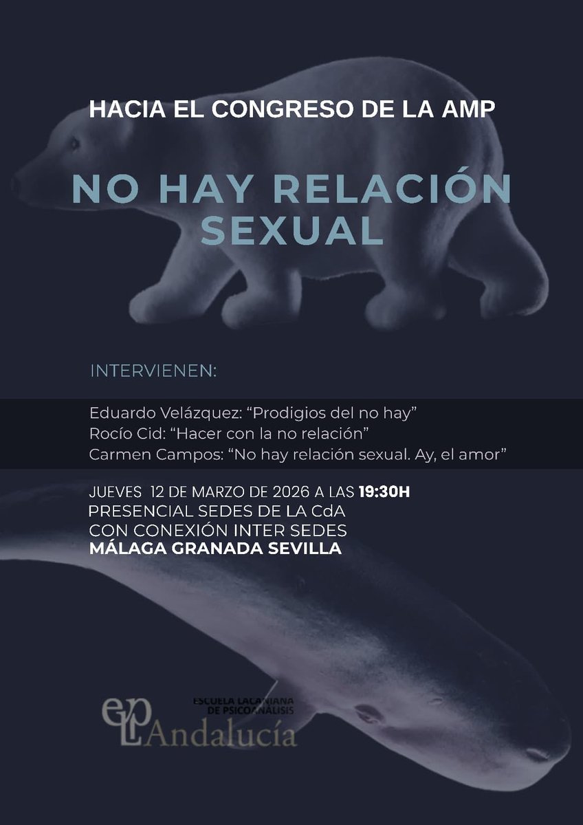 🆕Actividad preparatoria hacia el congreso de la AMP "No hay relación sexual" en la CdA

🌆En cada sede de forma presencial
🕰️19.30 
📅 12/03/2026

🗣️Eduardo Velázquez, Rocío Cid y Carmen Campos