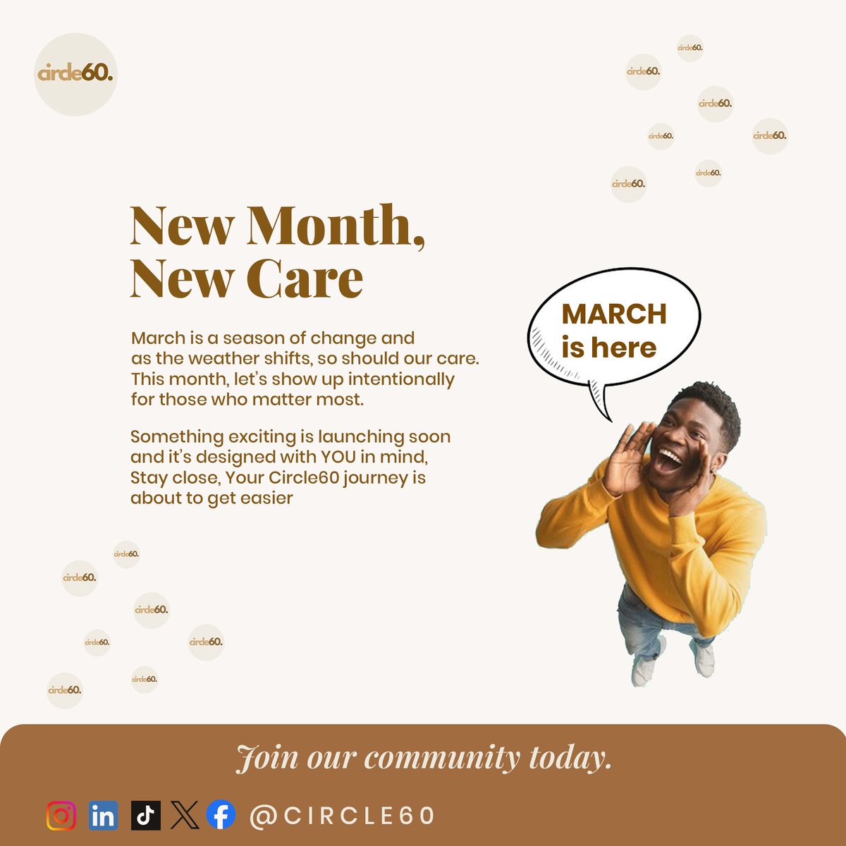 Circle60_'s tweet photo. As the season changes, so should our care. 

March is our reminder to check in, support more, and protect what truly matters.
#NewMonth  #WomensHistoryMonth  #Circle60 https://t.co/xbRVlASt5q