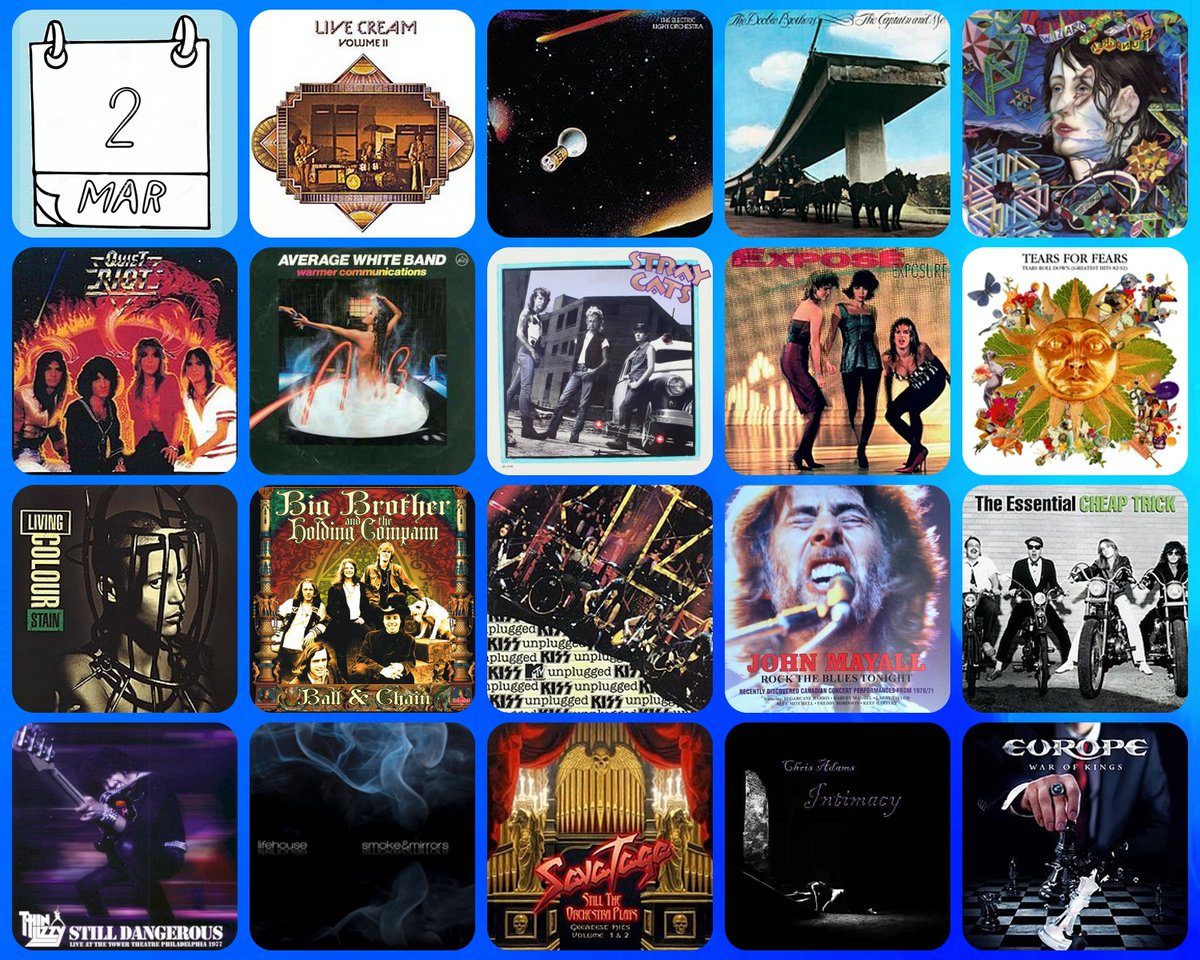 ejpf04's tweet photo. @HoffmanEnrique @Mikehomeseller @TiaColita
#Mar2
Efemérides marzo 2
Álbumes
1972 Cream • Live Cream Volume II
1973 Electric Light Orchestra • ELO 2/Electric Light Orchestra II
1973 The Doobie Brothers • The Captain And Me
1973 Todd Rundgren • A Wizard, A True Star https://t.co/TofyehQXRv