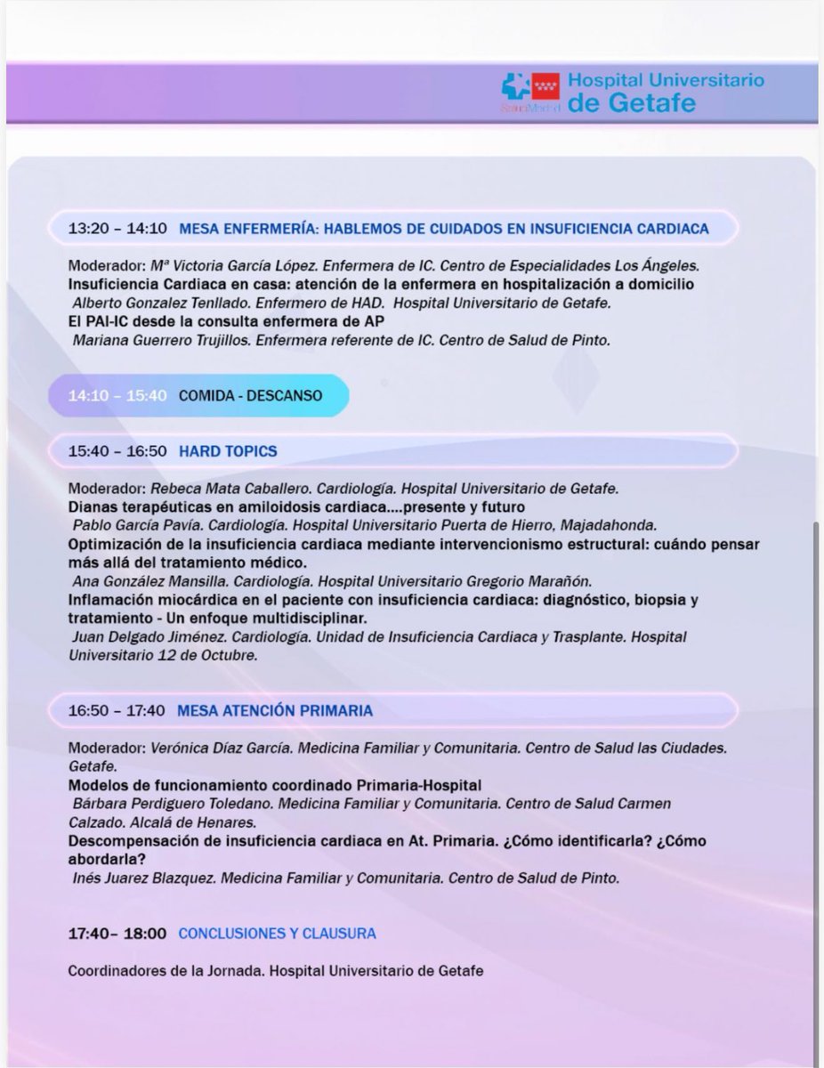cardiologia_HUG's tweet photo. 🩺 Abierto el plazo de inscripción para la VI Jornada de actualización Insuficiencia Cardíaca.  
Repasaremos las últimas novedades con un enfoque multidisciplinar.  
📅 23 Abril 2026. 8:45- 18:00
📍 Hospital Universitario de Getafe
📩 Inscripciones: secretaria@castellanacardio.es https://t.co/gFC5MwNrPd