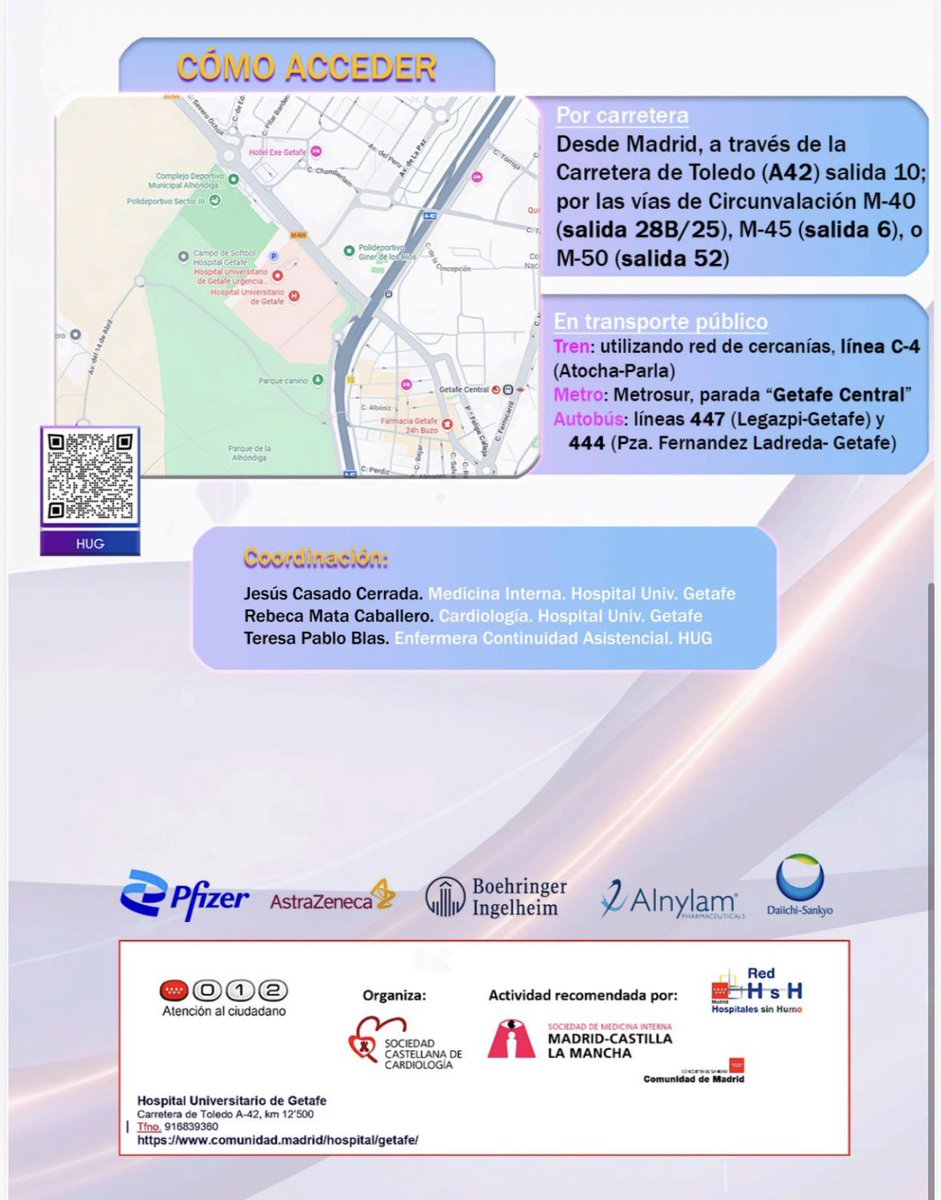 cardiologia_HUG's tweet photo. 🩺 Abierto el plazo de inscripción para la VI Jornada de actualización Insuficiencia Cardíaca.  
Repasaremos las últimas novedades con un enfoque multidisciplinar.  
📅 23 Abril 2026. 8:45- 18:00
📍 Hospital Universitario de Getafe
📩 Inscripciones: secretaria@castellanacardio.es https://t.co/gFC5MwNrPd