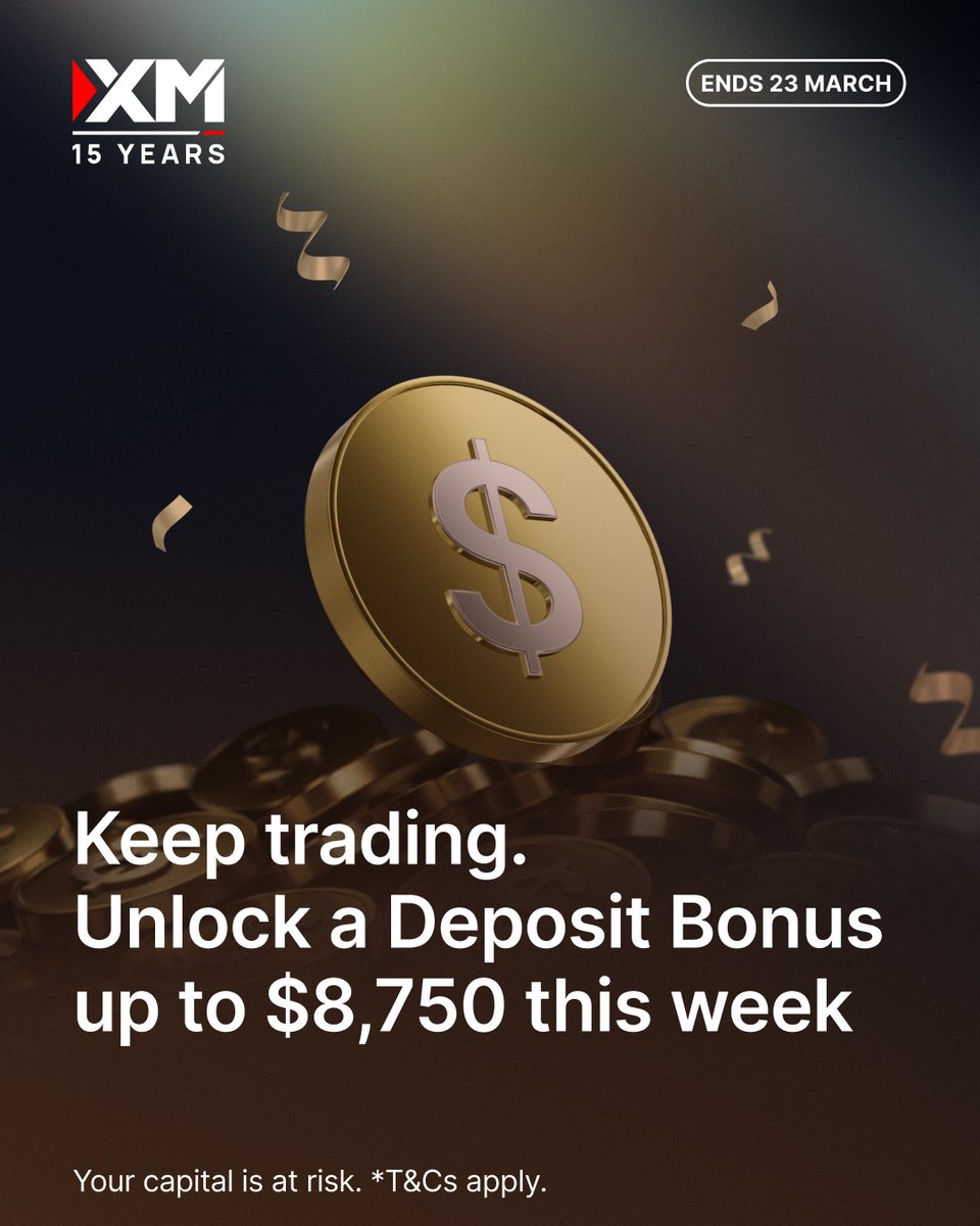XM_COM's tweet image. It’s week 4 of our promo and your weekly bonus is waiting! 

Trade as few as 2 lots to unlock up to $8,750 and keep trading to maximise your bonus. Don’t let this week go by without claiming yours! 

Join the promo now 👉 spkl.io/6012ASYxE

#XM #15YearsXM #BonusPromo