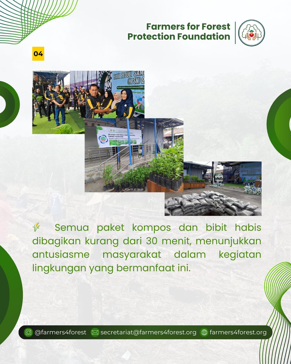 farmers4forest.org/news_detail?id…
 🌱
Peringatan Hari Peduli Sampah Nasional di Kabupaten Sukamara menjadi momentum kolaborasi antara pemerintah daerah dan Farmers For Forest Protection (4F) dalam mendorong pengelolaan sampah berbasis kompos dan penanaman bibit produktif.