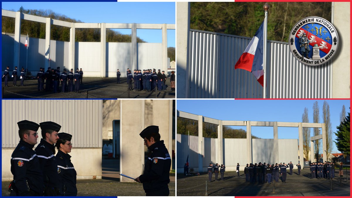 #Couleurs🇫🇷tradition mensuelle
Chaque premier lundi du mois les militaires de la <a href="/Gendarmerie_055/">Gendarmerie de la Meuse 🇫🇷</a> se réunissent à l'occasion de la  cérémonie des couleurs.
3 militaires se sont vus remettre une lettre de félicitations pour des actions qui font #honneur à la <a href="/Gendarmerie/">Gendarmerie nationale</a>.