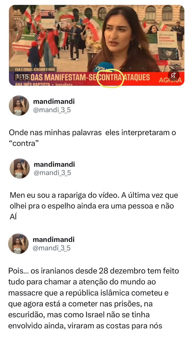 pedro____world's tweet photo. Lembram-se da miúda do vídeo?

Pois bem, felizmente respondeu algo no meu tweet que por acaso vi e fiz uma selecção de coisas que comunicou.

Para os bananas dos jornalistas que mentem, para os penedos que a colocam em causa, e para quem duvida da vontade dos iranianos, aqui vai. https://t.co/PCXn54wsoc