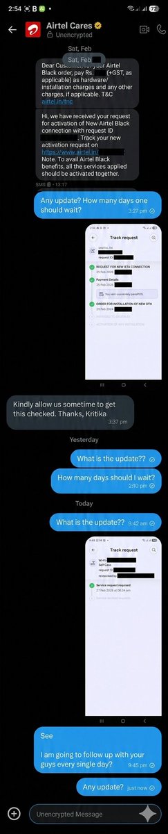 hello_pkp's tweet photo. @Airtel_Presence

Your X customer support are real human or AI bots?

If someone who applied new airtel black connection is facing this kind of support just to receive the connection installed. You can imagine the support Airtel give after sale. 
#JioHotstar
#Airtel
#airtelblack
#airtelcc
#airtelsupport
#airtelxtreme
#airtelwifi