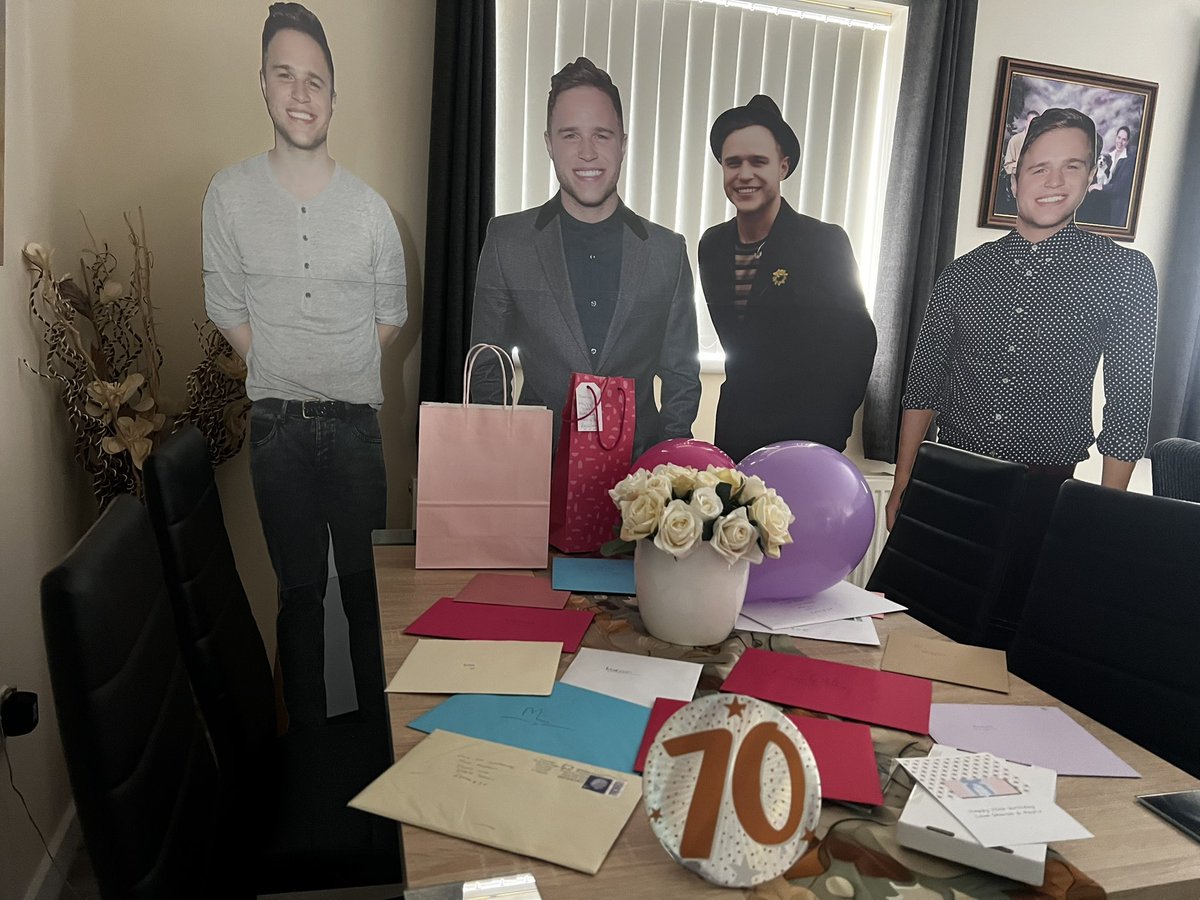 mickgodderidge's tweet photo. My Mother in law’s 70th anyone know the real @ollymurs love to get a vid message she’s a massive fan If not the 4 life size cut outs will have to do. https://t.co/2RThsFERd6