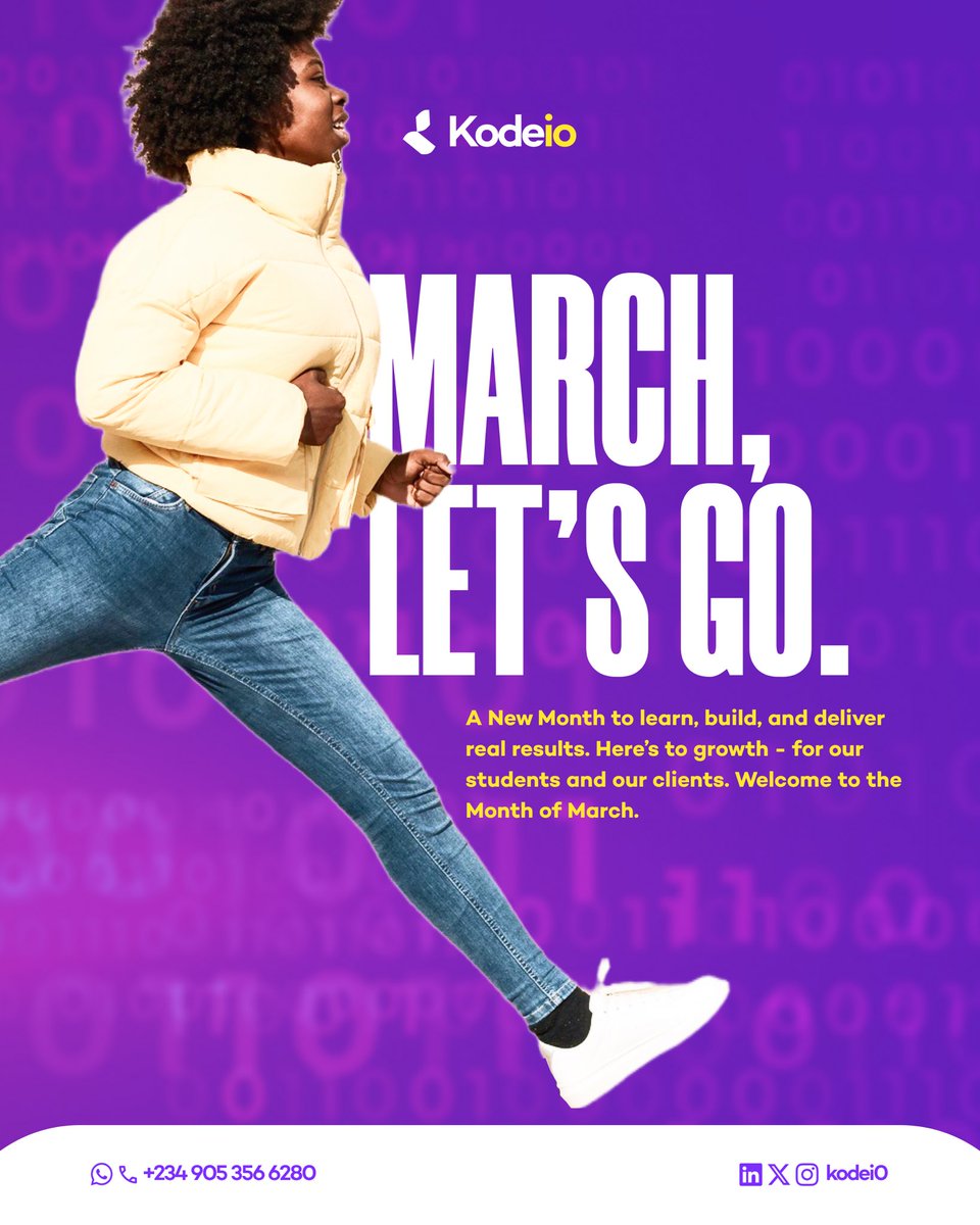 Kodei0's tweet photo. March, let’s go 
A new month to learn, build, and deliver real results.
Here’s to growth, for our students and our clients. 

#HelloMarch #Kodeio #BuildInPublic #LearningAndBuilding #TechGrowth https://t.co/lP724Kki9m