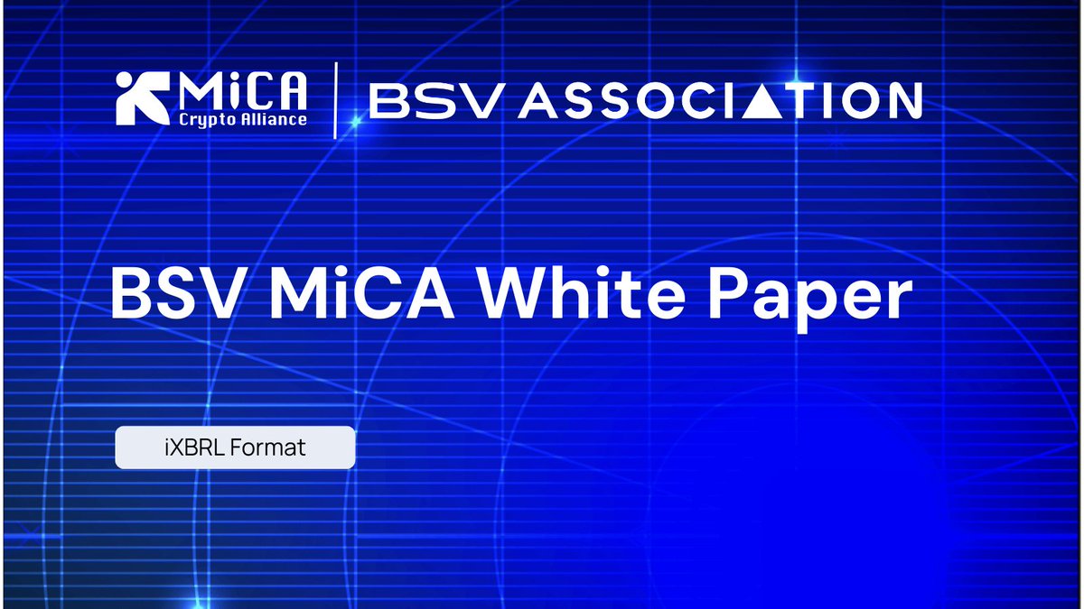 The MiCA Crypto Alliance is pleased to have prepared and submitted the BSV MiCA White Paper in collaboration with <a href="/BSVAssociation/">BSV Association</a>📜

BSV is a decentralised, peer-to-peer digital crypto-asset native to BSV blockchain. The white paper has been drafted against MiCA Title II