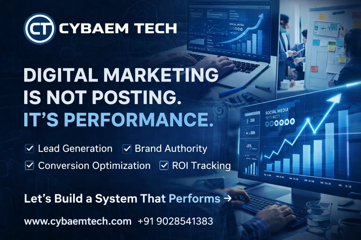 Cybaem_Tech's tweet photo. 𝐃𝐢𝐠𝐢𝐭𝐚𝐥 𝐌𝐚𝐫𝐤𝐞𝐭𝐢𝐧𝐠 𝐢𝐬 𝐍𝐎𝐓 𝐩𝐨𝐬𝐭𝐢𝐧𝐠.
𝐈𝐭’𝐬 𝐏𝐄𝐑𝐅𝐎𝐑𝐌𝐀𝐍𝐂𝐄.

At Cybaem Tech, we build revenue-driven systems not random content.

✔️ Lead Generation
✔️ Conversion Optimization
✔️ Brand Authority
✔️ ROI Tracking

Stop chasing likes.
Start growth. https://t.co/0ey6hE76EV