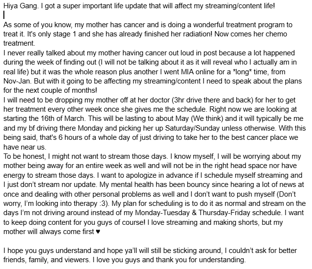 Posted this on discord, but may as well post here. 
Major Life Update that'll affect my streaming/content!