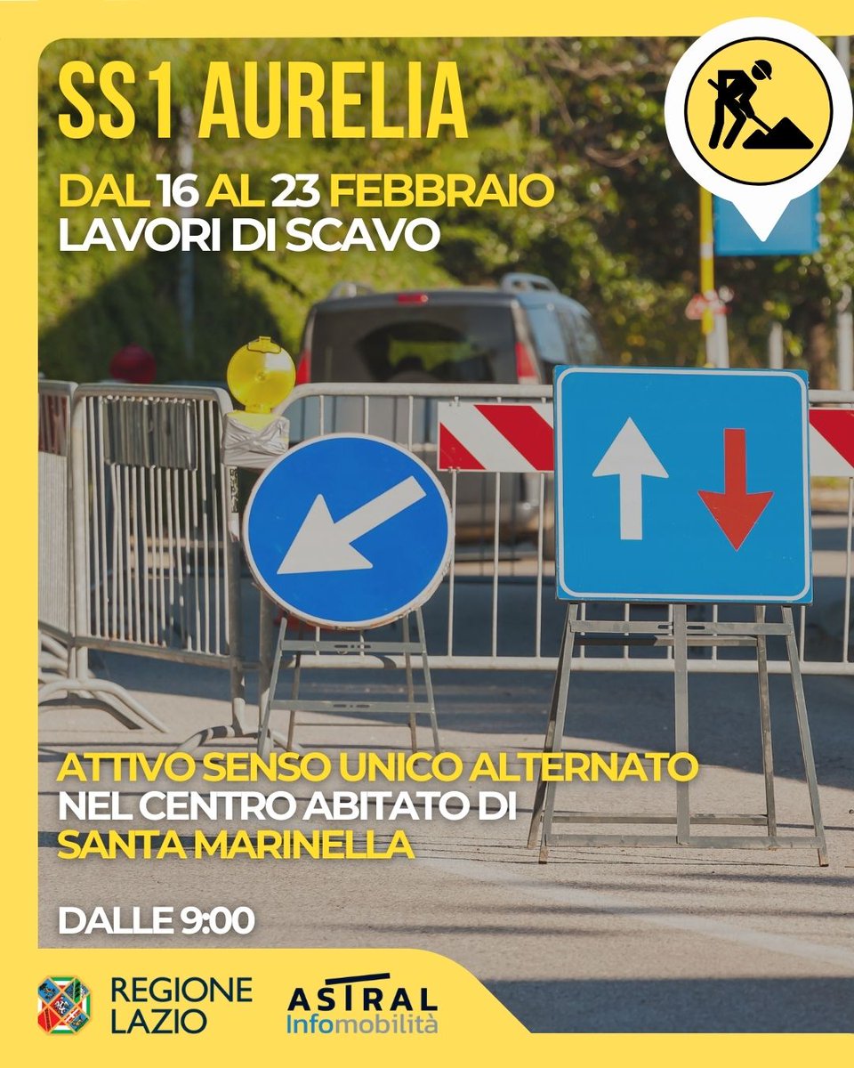 astralmobilita's tweet image. 🚧🚘 #SS1 #Aurelia
#SantaMarinella

 #lavori di scavo per nuova linea elettrica 
nel tratto da via delle Vignacce a via Aurelia vecchia

📆 dal 2 al 27 #marzo 
🕖 nelle ore diurne

🚦⚠️attivo senso unico alternato

👉shorturl.at/OOpdp

@WazeLazio
#viabiliLAZ