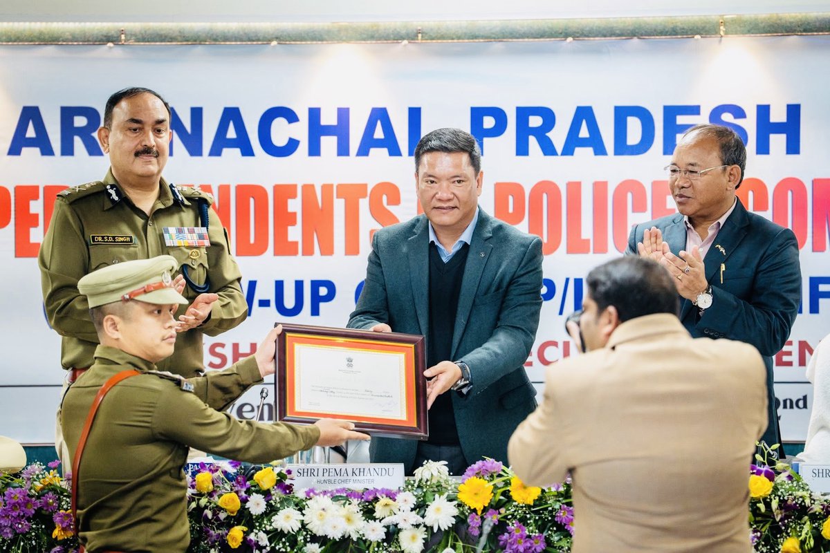 ArunachalPolice's tweet photo. The Arunachal Pradesh Police held the State Level SPs/Commandants Conference on 2 March 2026 at Itanagar, attended by Chief Minister and senior officials. The conference reviewed law &amp; order situation &amp; highlighted challenges. Best Police Station 2025 for was given to Roing PS. https://t.co/qWbyy6N4zb