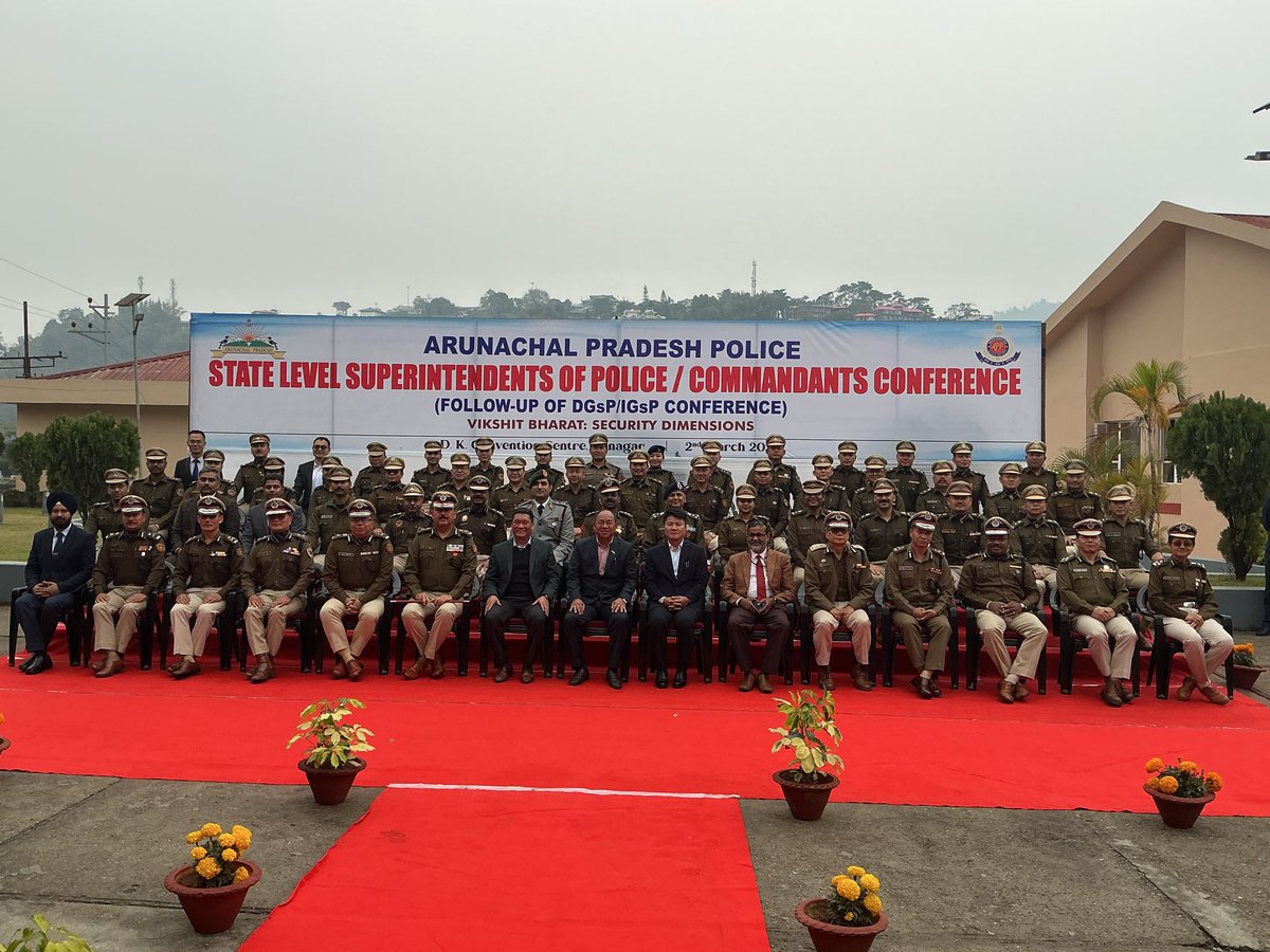 ArunachalPolice's tweet photo. The Arunachal Pradesh Police held the State Level SPs/Commandants Conference on 2 March 2026 at Itanagar, attended by Chief Minister and senior officials. The conference reviewed law &amp; order situation &amp; highlighted challenges. Best Police Station 2025 for was given to Roing PS. https://t.co/qWbyy6N4zb