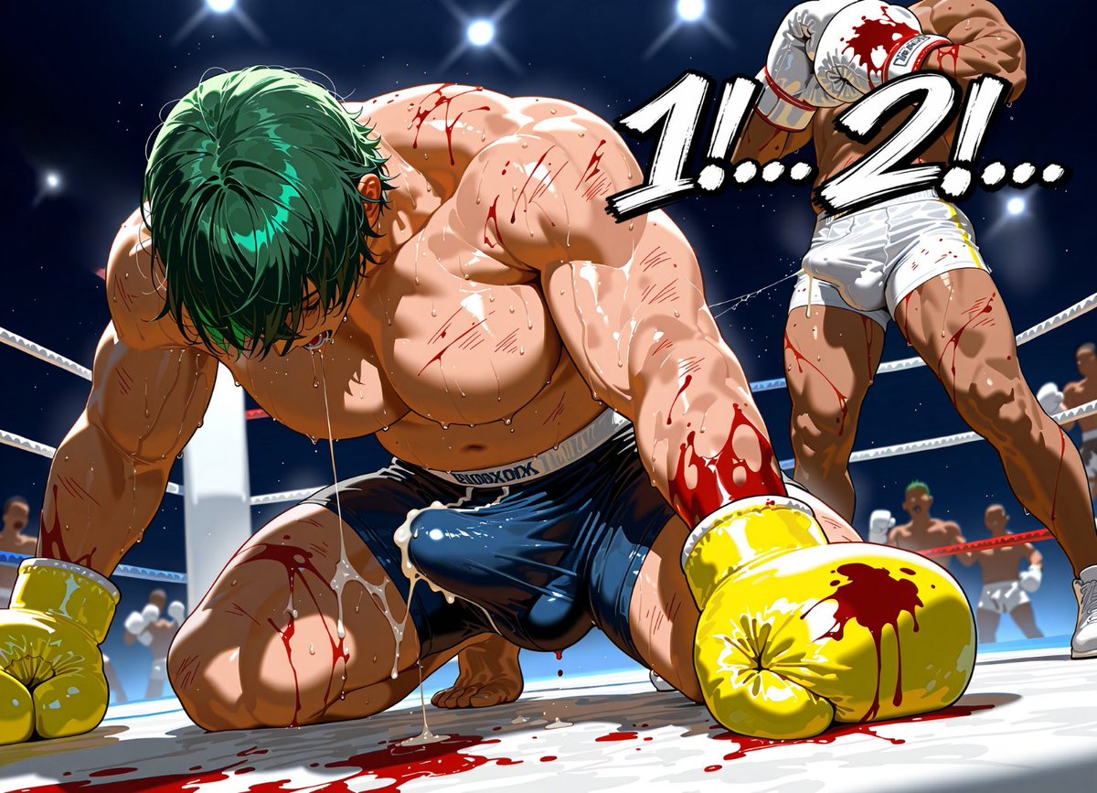 [Round 4]
2 minutes in——

THUD——THUD——THUD——

No mercy.

Head swinging.
Right. Left. Right again.
Like the neck forgot it had bones.

And then——

Floor.

Both gloves gripping cold canvas.
Knees slowly losing their heat
into the ground.

hah——hah——

Something collapsed
deep in the