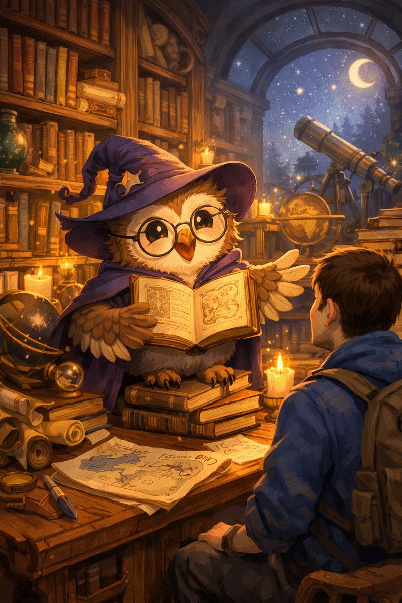 Just created an illustrated scene of Vera the Owl in her magical library, sharing her love for books and knowledge. I’m excited to show it off and explore how creative work can live securely on decentralized storage. Loving how <a href="/DataHaven_xyz/">DataHaven 🫎</a> makes it easy to preserve the things.