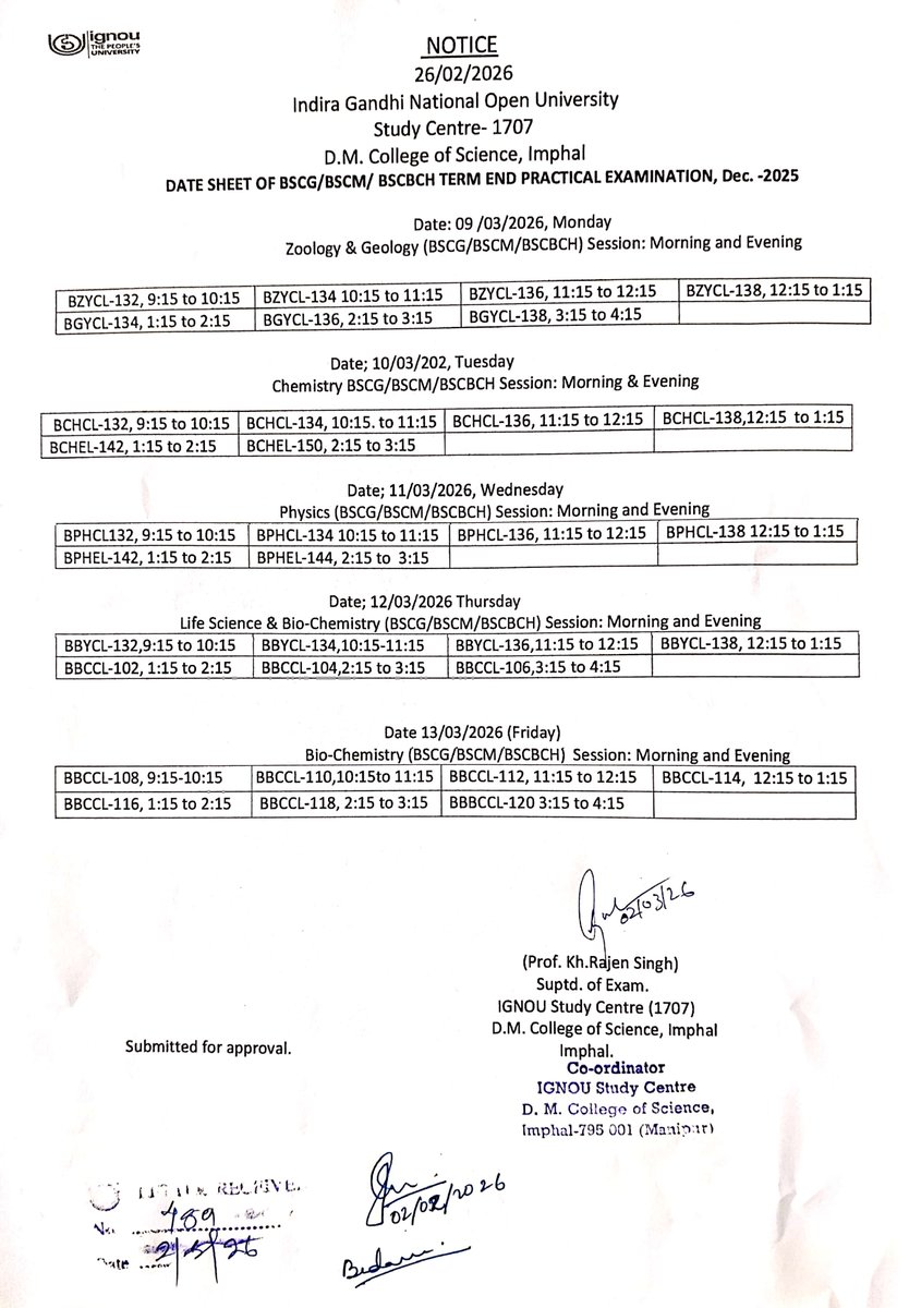 Date sheet of Practical Exam for Zoology and Geology Dec TEE 2025 at DM College of Science (1707 )